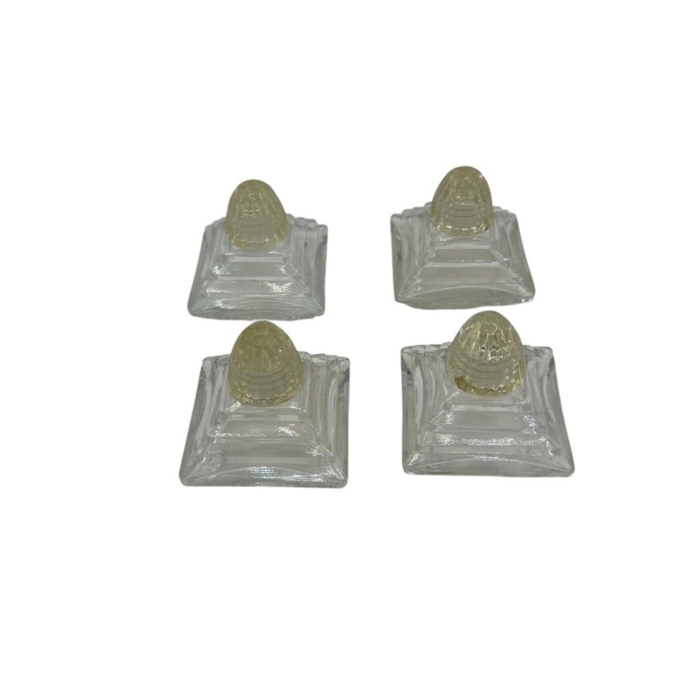 Vintage Clear Glass Square Tiered Mini Salt and Pepper Shakers Set of‎ 4 Beehive